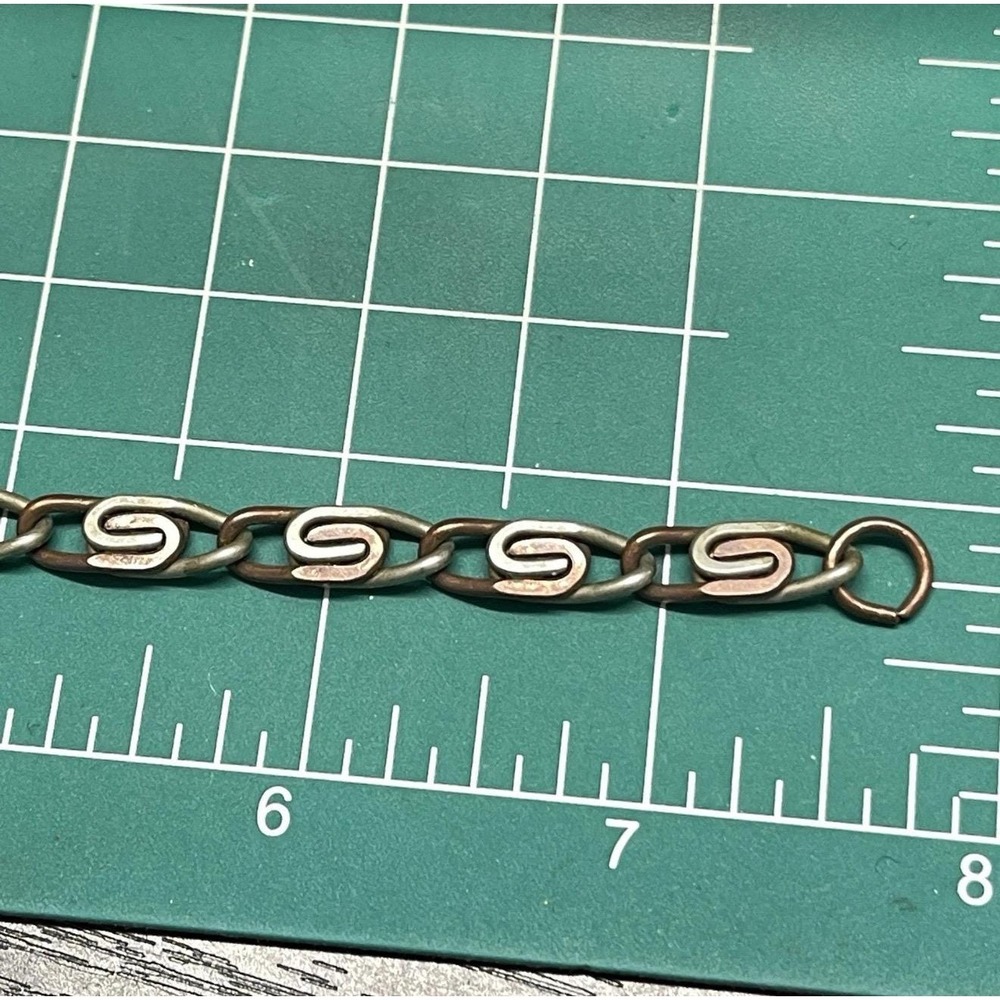 Vintage Copper Silver Tone Snail Scroll Chain Link Bracelet 7.5" MCM - Picture 4 of 4